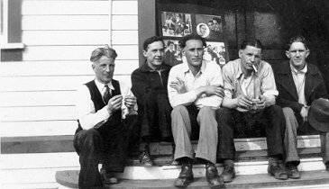 People seated in front of the Lode Theatre, wpH387